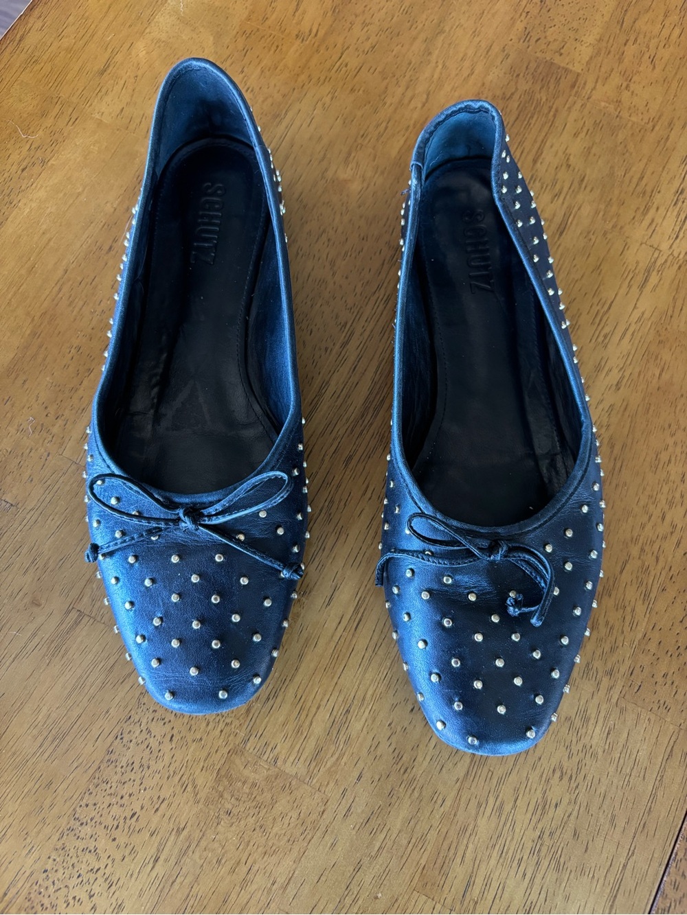 Shultz black leather studded  ballet flats Sz 7